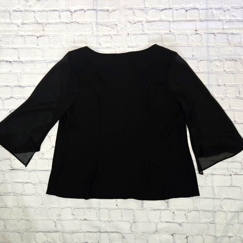 S.L. fashions Women's Black Scoop Blouse Chiffon sleeves and shoulder pads - Picture 7 of 10